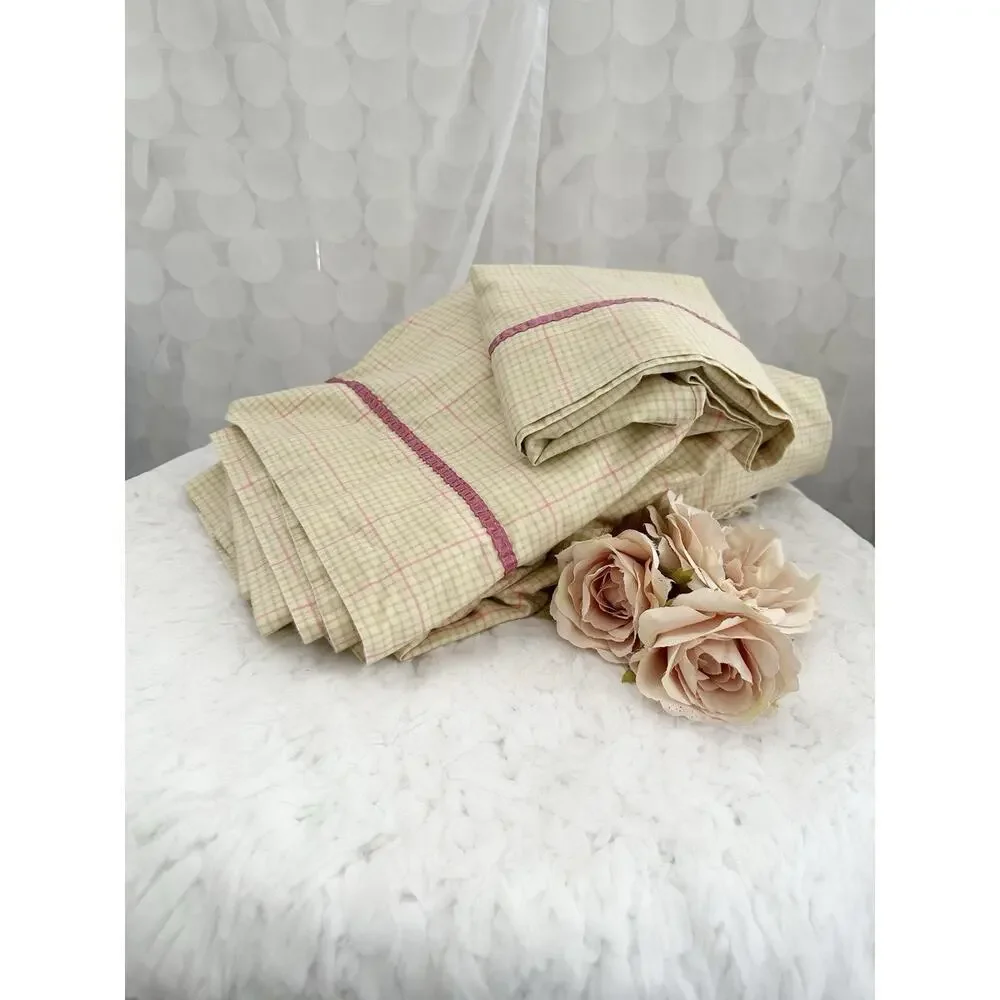 VTG Croscill FULL SIZE Sheet Pink Green Gingham Cottage Country Three-Piece Set